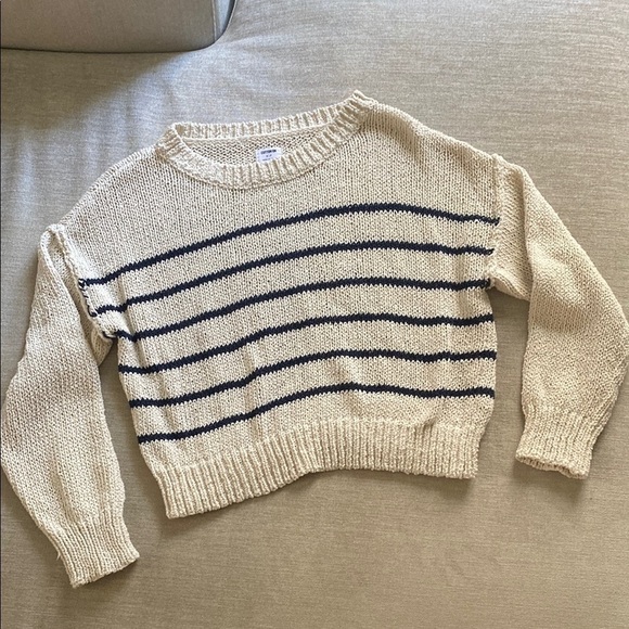 Cotton On Cotton Blend Striped Cream Navy Knit Sweater Size S - Picture 2 of 7